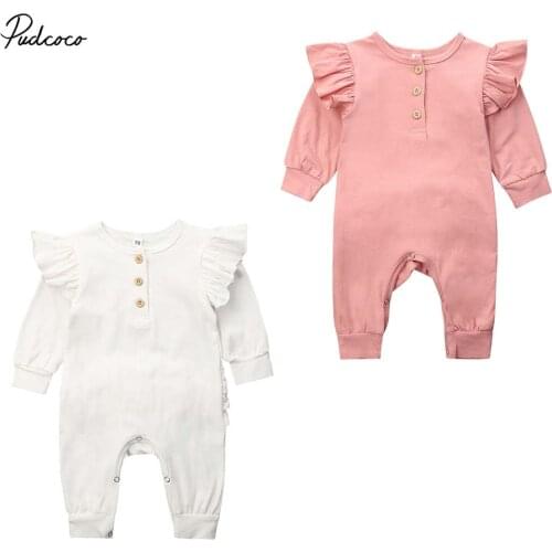 2019 Baby Spring Autumn Clothing Newborn Infant Baby Girls Winter Clothes Long Sleeve Ruffle Romper Outfits Solid Jumpsuits