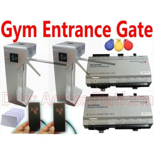 Gym Entrance+Exit 2 Gates of RFID Access Tripod Turnstie Web Network Access Controller+Turnstile gate, gym member Pedestrian kit
