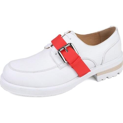 New Spring hasp white Casual shoes gym Loafers Genuine Leather Goodyear Round Toe Party Dress Shoes flat