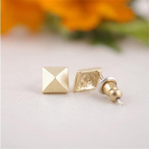 Fashion Little Square Pyramid Stud Earrings Gold White Rose Three Color Optional