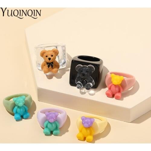Fashion Resin Simple Finger Rings for Women Minimalist Transparent Cute Animal Rings for Girl Vintage Acrylic Party Punk Jewelry