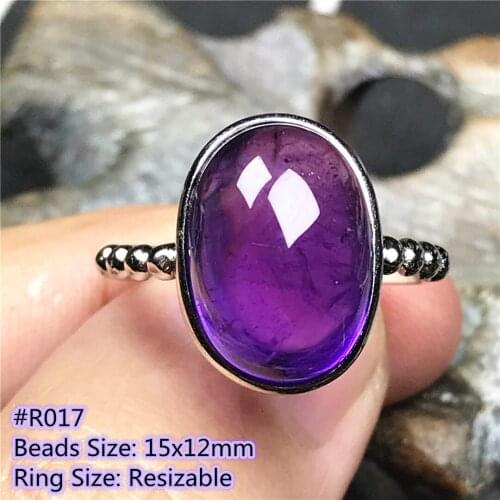 Natural Purple Amethyst Quartz Crystal Ring Jewelry For Womam Man Healing Lucky Beads Gift Silver Stone Adjustable Ring AAAAA