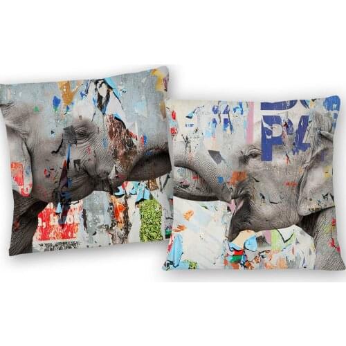 Elephant Cushion Covers Colorful Animals Beige Linen White Polyester Pillow Case 45X45cm Sofa Decor