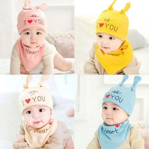New autumn and winter hat scarf baby hat newborn girl boy warm hat baby cotton hat I love you print hat