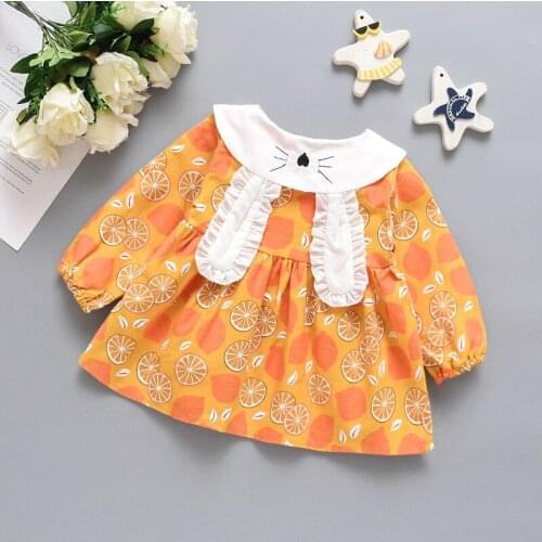 2019 New Baby Girls Dress New Long-Sleeve Princess Dress Kids Clothes Children Dress Floral Lemmon Cotton Rabit for Baby Dress
