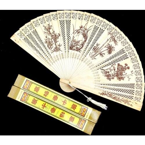 New Womens Fragrant Wooden Folding Fan Fragrant Wooden Fan Hollow Wooden Fan Antique Classical Female Fan Chinese Hand Fan
