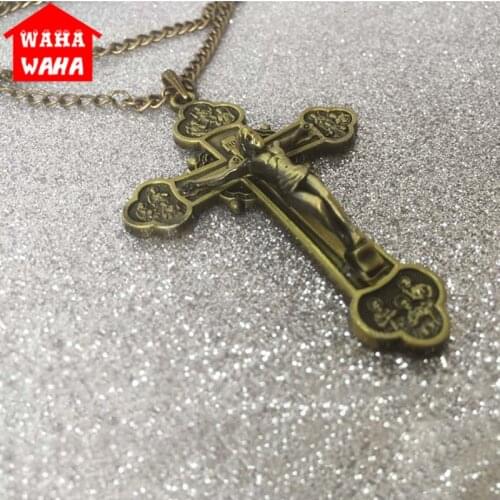 Bronze/Red Copper 12 Apostles Jesus Cross Necklace Pendant Crucifix Cross Jesus Piece Necklace&Pendants Men/Woman Jewelry