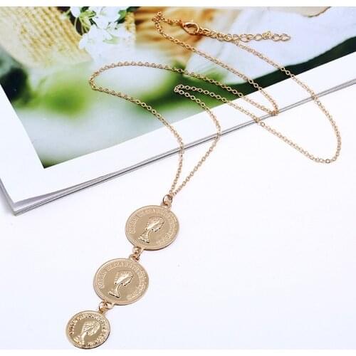 Popular Female Religious alloy two and three Coin Necklace Long round gold coin Pendant Necklace