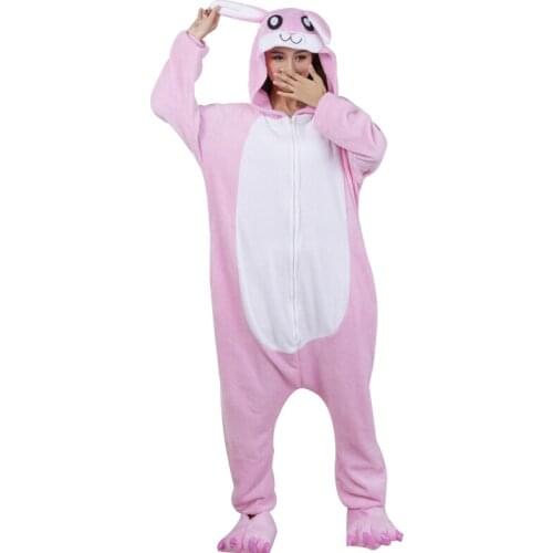 Bunny Kigurumi Zipper Animal Pajamas Pink Women One-Piece Girls Pijamas Rabbit Onesies For Adults Cartoon Cosplay Costume Pjs