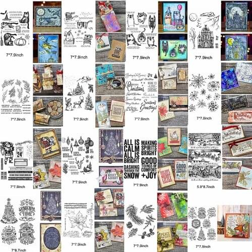 Clear Silicone Stamps Merry Halloween & Christmas Decoration Making Cards New Stencils Scrapbook Santa Deer Tree Cat Snow Castle