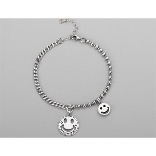 Factory Direct Sales S925 Sterling Silver Bracelet Summer Korean Version of The Smiley Face of The New Thai Silver Bracelet