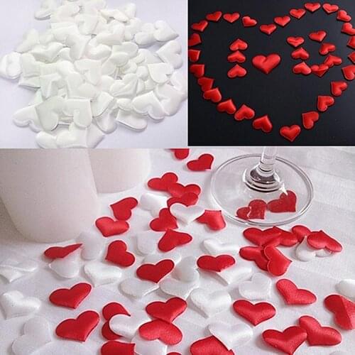 100Pcs 35mm Romantic Sponge Satin Fabric Heart Petals Wedding Confetti Table Bed Heart Petals Wedding Valentine Decoration