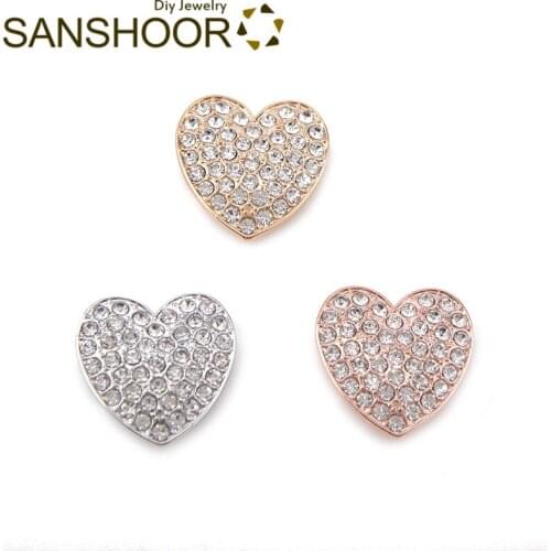 SANSHOOR Full Crystal 28mm Heart Keeper Slide Charms Fit Diy Wrapped Leather Armband Bracelet For Women Christmas Gifts 3Pcs