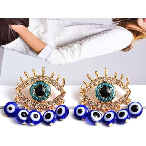 New Rhinestone Metal Long Eye Shaped Earring High-Quality Fashion Crystals Drop Earrings Jewelry Accessories For Women