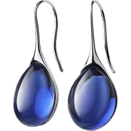 RongXing Mystic Fire Oval Moonstone Dangle Earrings for Women Silver Color Rainbow Birthstone Drop Earrings Wedding Jewelry