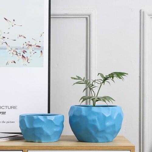 Light Luxury Ceramic Flower Pot Nordic Style Creative Blue Black Gold GreenPlant Flower Pot Indoor and Outdoor Garden Decoration