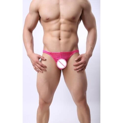 New Hot Super Sexy Sheer Thongs G Strings Transparent Mens Striped Thongs Underpants Men Underwear Fashion Male Thongs T-Back