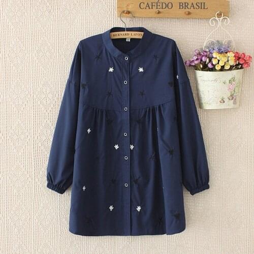Womens big size embroidery long sleeve shirt
