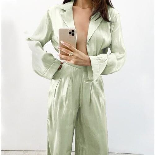 Women Set Casual Long Sleeves Blouse Women Shirt High Waist Wide Leg Pants Female Elegant Loose Two Pieces Set Women