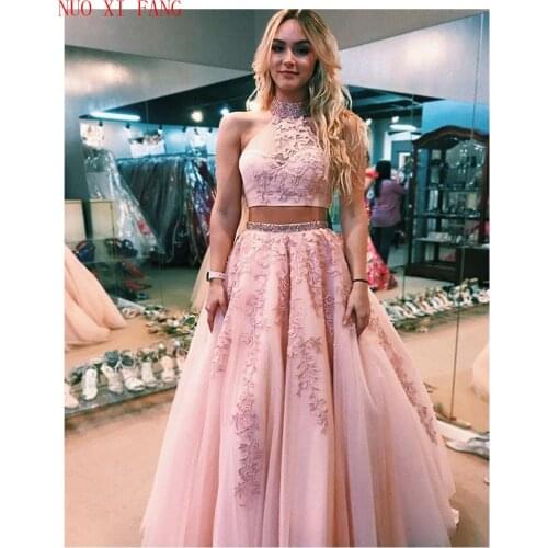 2020 Pink Quinceanera Dresses Lace 2 Pieces Appliques Vestido Para Quinceaneras A Line Backless Tulle vestidos de 15 años