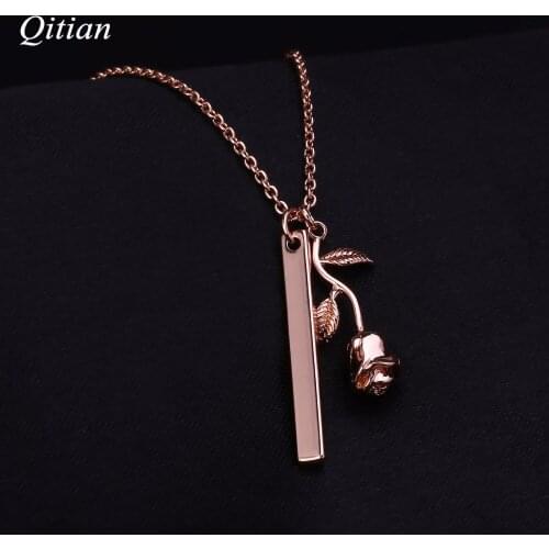 Custom Bar Rose Pendant Necklace Nameplate Date Numbers Necklaces For Women Personalized Jewelry