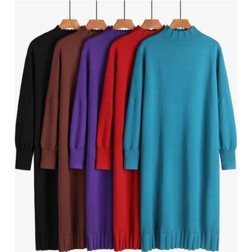 Winter Long Knit Women Maxi Sweater Retro Thick Warm Turtleneck Straight Loose Dress Winter Christmas Party Dress Vestido C027