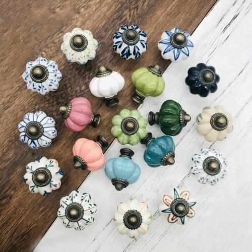 1pcs Pumpkin Ceramic Handles 34mm Drawer Knobs Cupboard Door Handles Single Hole Cabinet Handles Furniture Handles with Screws