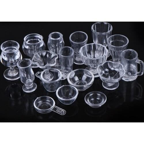 17Pcs/Set 1:12 Dollhouse Miniature Transparent Tableware DIY Kitchenware Toys