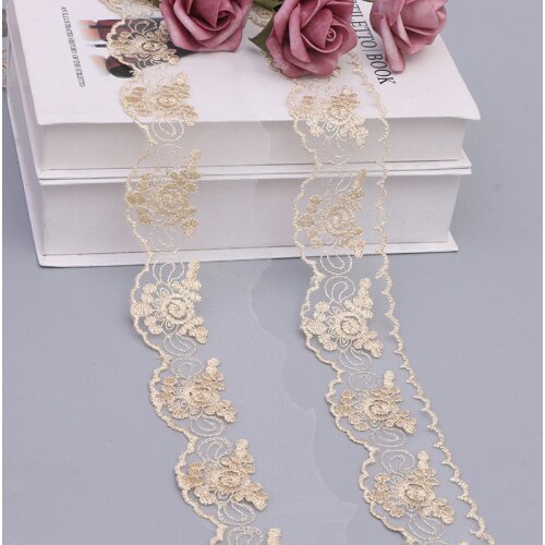 25Yard Gold Thread Mesh Lace Embroidery Lace Pillow Cushion Handmade DIY Tablecloth Chair Cushion Clothing Accessories DIY