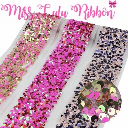 3"75mm Scatter Sequin Tape (Back Side with Tulle, 9.5cm Width Added 1cm Edge Both Side) 25.5yards/Pack (3*8.5y/lot) Neon Pink