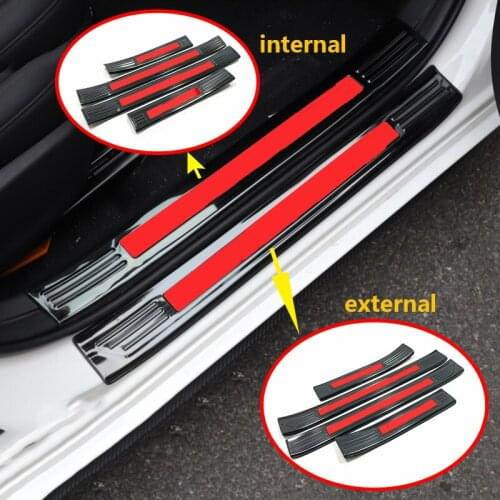 4pcs For Mazda 3 Axela 2019-2020 Silver/Black titanium Car Door Scuff Sill Cover Panel Step Protector Car Accessories