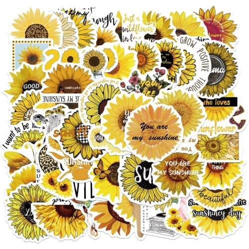 25/50PCS Sunflower Stickers For Computer Car Stationery Helmet Notebook Scrapbooking Material Sun Flower Stickers Aesthetic