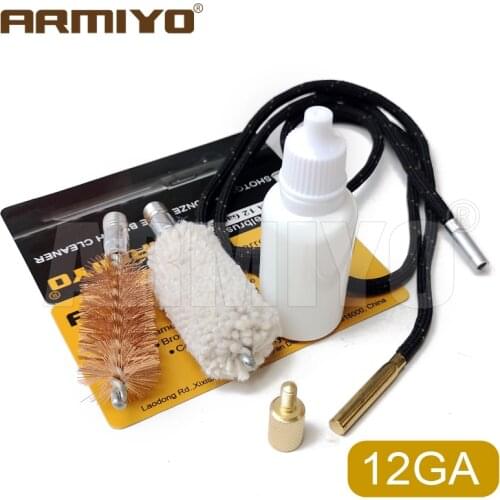 Armiyo 5Pcs/set 12GA 12 Guage 18.5mm Gun Bore Bronze Brush & Cotton Swabs & 8-32 to 5/16"-26T Adapter & 20ml Bottle Cleaning Kit