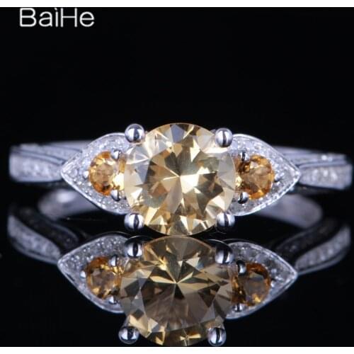 BAIHE Sterling Silver 925 0.93ct Flawless Round Citrine Anniversary Women Trendy Fine Jewelry unique Citrine Ring