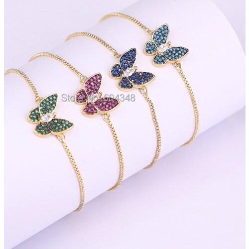 10PCS ZYZ176-1435 Fashion Butterfly Charm Connector Bracelet Micro Pave CZ Stones Bracelet Girls Jewelry Gifts