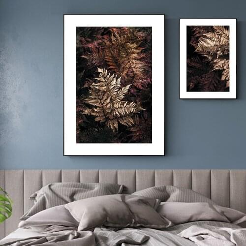 Black Style Tropical Plants Poster Golden Ferms Decorative Picture Modern Wall Art Paintings for Living Room Home Decor