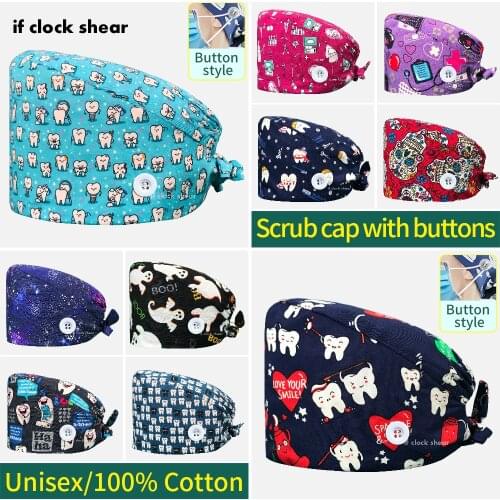 High quality Childrens Checkup Center scrubs caps Cartoon printing pet club work hat Adjustable Tooth beauty dustproof work cap