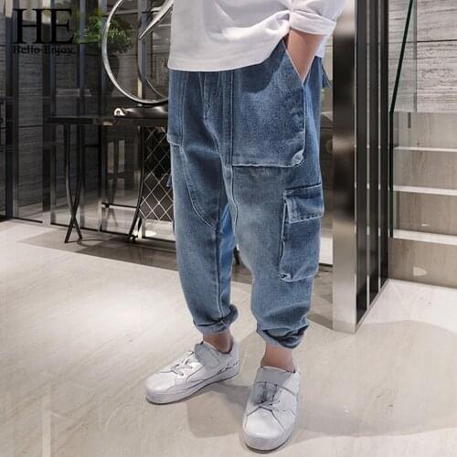 HE Hello Enjoy Kids Jeans For Boys Solid Pocket Patchwork Harem Pants Boys Clothing Looes Denim Jeans Pants Children Trousers