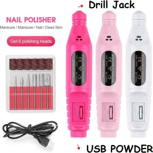 1Set Electric Nail Drill Machine Kit USB Charging Manicure Machine Pedicure 6 Bits Sanding Buffer Nail File Nail Art Pen TSLM1