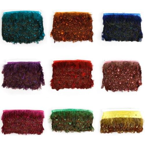 Ethnic Feather Lace Multicolor 1 Meter Chicken Pheasant Feathers Lace Plume Wedding Dress Skirt Clothing DIY Craft Decoration