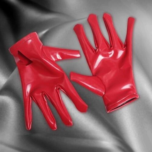 Fad Plus Size Latex Short Gloves PU Leather Gloves Shiny Short Glove Punk Hip-Pop Jazz Club Wear Cosplay Maid Costume Thin Glove