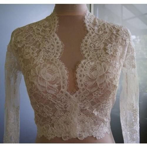 New Vintage Wedding Lace Jackets Long Sleeves Sexy V-neck Lace Bridal Boleros Custom Made Lace Bolero wedding Accessories