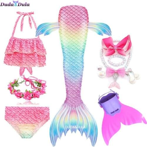2021 Kids Girls Swimming Mermaid Tail Costume Cosplay can Add with Monofin Princess Dress Swimsuit Bikini Bathing Suit for Swim