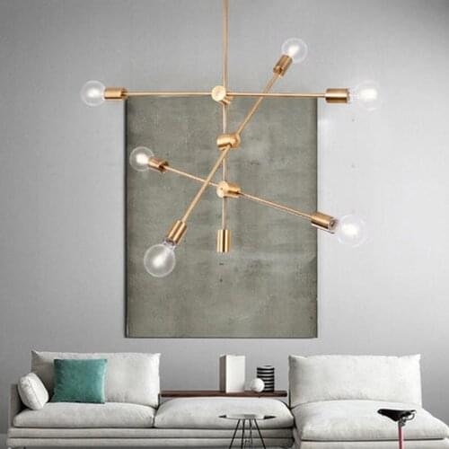 2/4/6 Arms Pendant Lamp Nordic Copper Painted Metal Lustre Led Chandelier Modern Hanging Chandelier For Living Dining Room