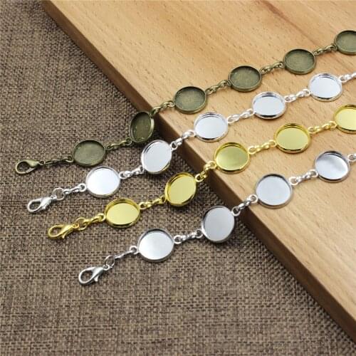 Copper 12mm Round Cabochons Bracelet Vintage Blank Setting Bezel Tray Base For DIY Making Accessory 2 strands K01992