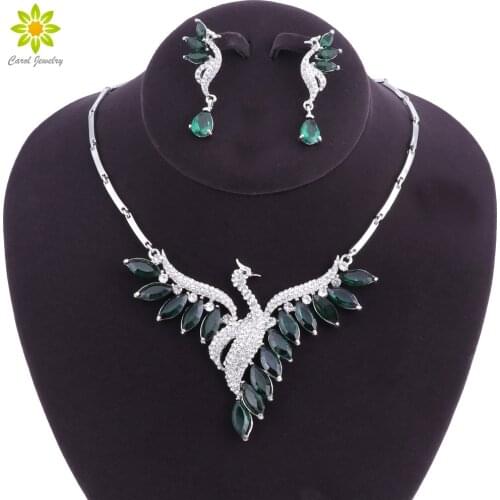 Fashion Wedding Bridal Jewelry Sets Peacock Necklace Earrings Set Party Prom Wedding Accessories Decoration