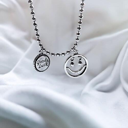 Trendy Round Card Good Luck Smile Pendants Necklaces for Girls Party Birthday Vintage Chokers Necklace Women