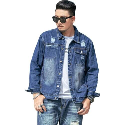 Denim jacket For Men Mens Ripped Denim Jacket trendy brand Cotton Plus size M-6XL 7XL Blue Jacket Jeans For Men