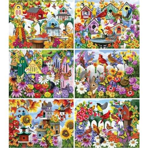 5D Diy Cartoon Diamond Painting Kits Bird House Full Round Square Drill Animal Flower Diamond Embroidery Mosaic Kids Room