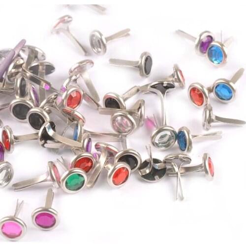 50pcs 8.5X15mm Mix Rhinestone Brads Scrapbook Paper Crafting Embellishment Fastener Brad Metal Crafts For DIY Decoration c1115